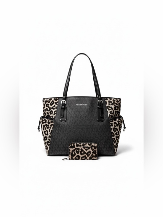 Michael Kors Handbags - Michael Kors Black Tote with Leopard-Print Panels and Matching Wallet